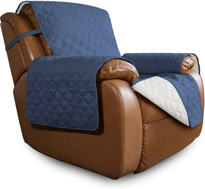 Easy-Going Reversible Couch Cover, Oversized Recliner, Dark Blue/Ivory | Machine Washable Slipcover For Dogs, Water Resistant Furniture Mat For Living Room, Non-Slip Sofa Cover, Pet Friendly