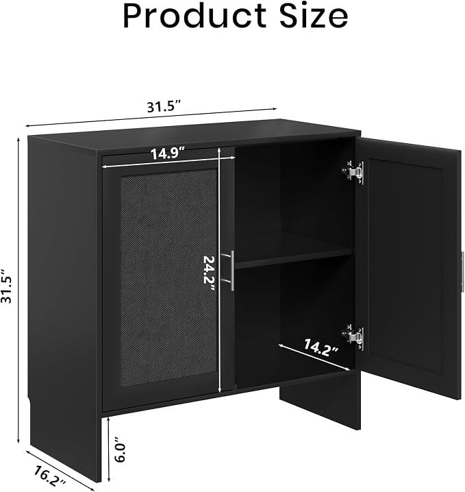 DHZ 63” Buffet Cabinet Set of 2, Accent Cabinet with Storage & Adjustable Shelf, Modern Sideboard with Black Rattan Decorated Doors, Coffee Bar Cabinet for Kitchen, Dining Room Organizer