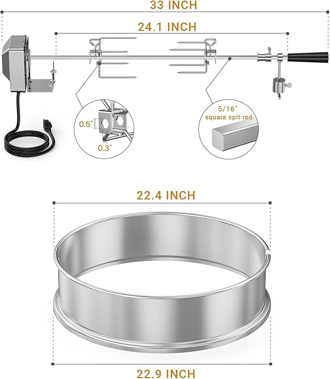 onlyfire Stainless Steel Weber Kettle Rotisserie Ring Kit Barbecue Tool Kit | For Weber 22 Inch Charcoal Kettle and Other Similar Grills, Turns Your Kettle Into A Chicken Roaster