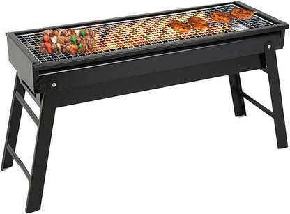 Portable Charcoal Grill Black Metal Foldable BBQ Grills Outdoor Cooking Charcoal Barbeque for Picnic Camping Patio Backyard Cooking 23.62 times 8.66 times 12.99 inch BBQ Gri