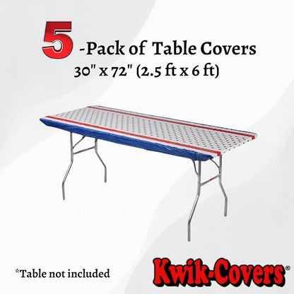6' Rectangle Plastic Table Covers 30" x 72", Bundle of 5 (Patriotic)