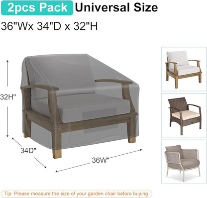 2 Pack Outdoor Patio Chair Covers Waterproof 36"Wx34"Dx32"H, Black | Patio Furniture Covers Protect from Rain, Dust & UV; Heavy-Duty Oxford Fits Lounge, Deep Seat & High Back Chairs on Lawns