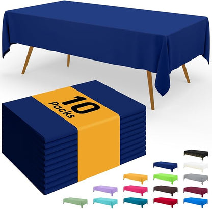 Smiry Disposable Table Cloth - 10 Pack, 54 x 108 Inch Waterproof Rectangle Tablecloths for Parties, Decorative Plastic Table Cover, Leakproof & Sturdy, Navy