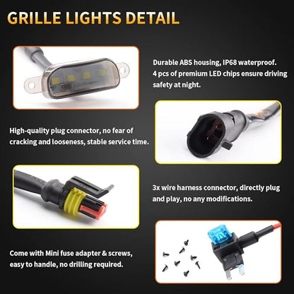 AUXLIGHT Car Accessories, 3PCS LED Grille Lights with Fuse & Wire, Compatible 2004-2019 for-d F150 Raptor Style Aftermarket Grill, 2013-2018 R-am 1500 Grill (White)