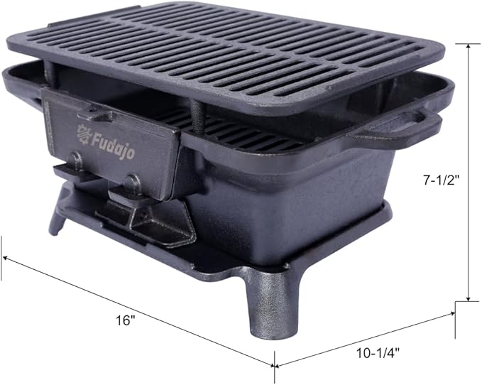Oval Cast Iron Grill Outdoor, Portable Charcoal Grill and Tabletop Cast Iron Skillet - 100% Cast Iron, Enameled, Durable, Small Charcoal Grill, Camping Stove(Black + Iron + Style 2)