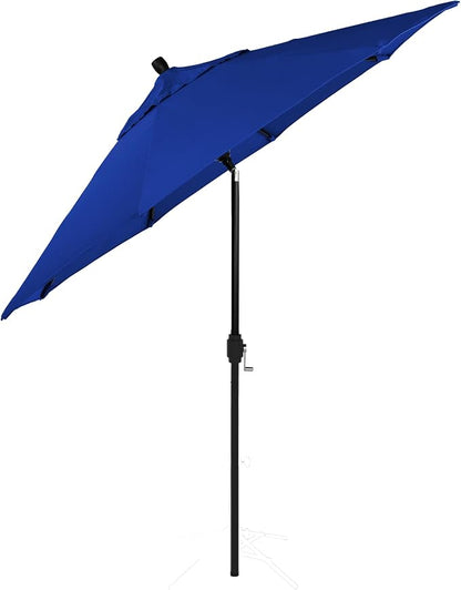California Umbrella 12-Year-Non-Fading, 9Ft Premium Sunbrella Patio Umbrella, Hand-Crank, Button-Tilt, Black Frame, True Blue Fabric