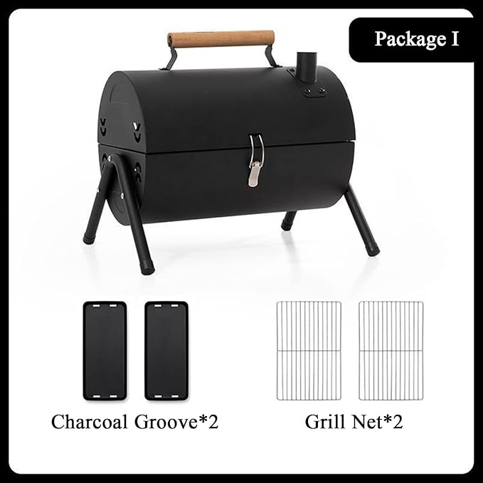 JATIBOSH Portable Charcoal Grill, Tabletop Outdoor Barbecue Smoker, Small BBQ Grill for Outdoor Cooking Backyard Camping Picnics Beach Black Suitable for 2-4 People