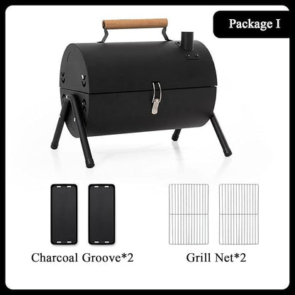 JATIBOSH Portable Charcoal Grill, Tabletop Outdoor Barbecue Smoker, Small BBQ Grill for Outdoor Cooking Backyard Camping Picnics Beach Black Suitable for 2-4 People