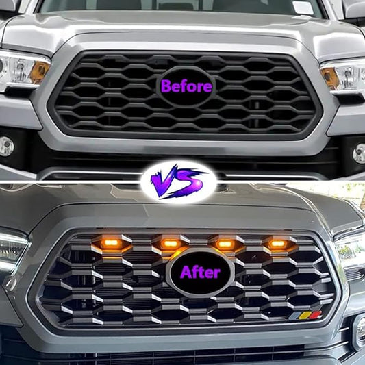 Upgraded Grill Lights 4PCS for Toyota Tacoma 2020-2023 TRD Off Road and TRD Sport OEM Grill, Tacoma Accessories Replacement LED Warning Lights with Fuse (Amber Light/Amber Lens)