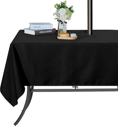 SARAFLORA Outdoor and Indoor Tablecloth -60x120 inch, Black Wrinkle Free Washable Waterproof Table Cloth with Umbrella Hole and Zipper Rectangle Table Cover for Spring/Summer/Patio/Picnic/BBQS/Party