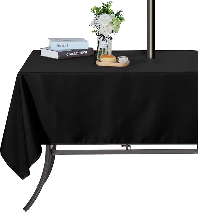 SARAFLORA Outdoor and Indoor Tablecloth -60x84 inch Black, Wrinkle Free Washable Waterproof Table Cloth with Umbrella Hole and Zipper Rectangle Table Cover for Spring/Summer/Patio/Picnic/BBQS/Party