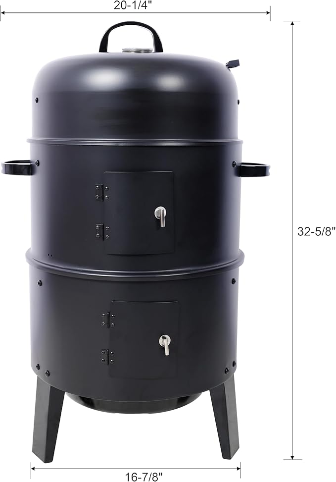 16 Inch Vertical Charcoal Smoker Grill, Portable Wood BBQ Smoker for Outdoor Camping Backyard Cooking, Black