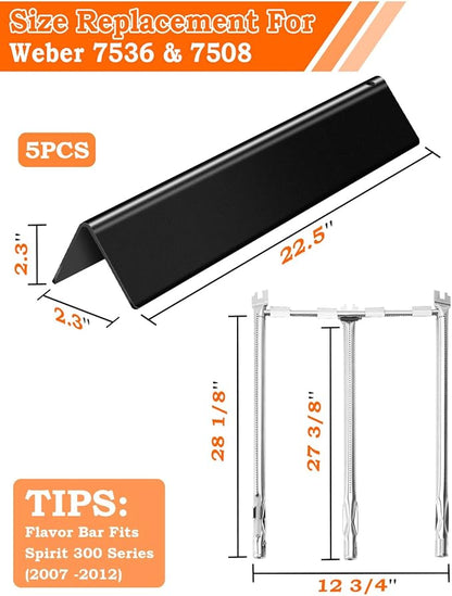 7536 7508 Flavorizer Bars 22.5" and Grill Burner Replacement for Weber Genesis Silver Gold B C Grill Parts, Spirit 300 320 330 700 S310 E310 Grill Parts, Burner Tube Set for Grills Weber 900