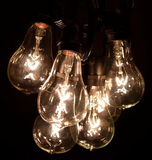 Commercial Vintage Edison String Lights (PS50 Clear - Black Wire, 100 Foot) | PS50 Clear 7 Watt Bulbs, 100 Foot 80 Socket, Commercial Grade Outdoor Lights