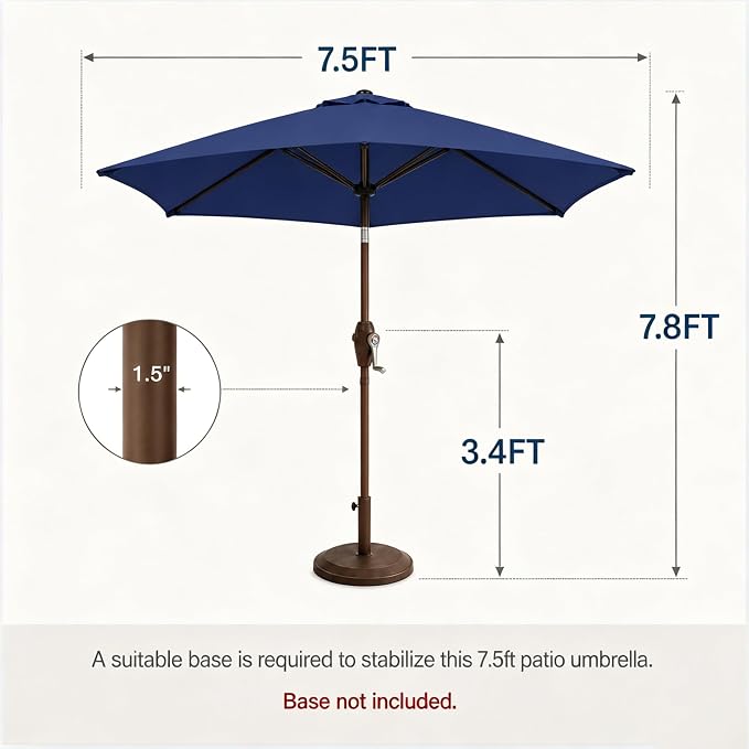 7.5ft Patio Umbrella, Outdoor Table Market Umbrella with Smooth Crank Lift, 6 Windproof Fiberglass Ribs, UPF50+ UV Protection for Deck, Pool, Garden and Backyard