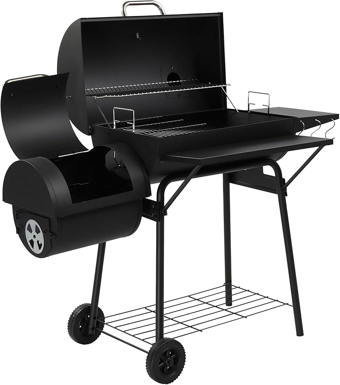 Charcoal BBQ Grills Outdoor,Spacious Barrel Barbecue Grill with Side Front Table,BBQ Smoker Grill for Backyard Cooking Patio Grilling Tailgating Party Camping Picnic