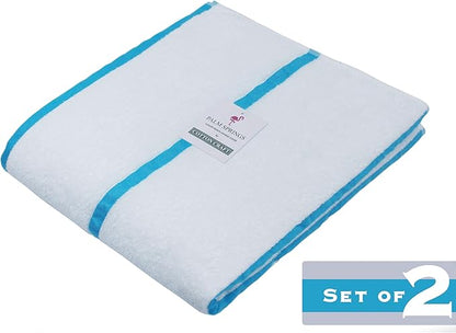COTTON CRAFT Pool Lounge Chair Cover - 2 Pack Terry Towel Chaise Lounge Cover - Soft Cotton Absorbent Striped Towel Beach Chair Cover - Oversized 32 in W x 82 in Length x 7 in Pocket – White Aqua