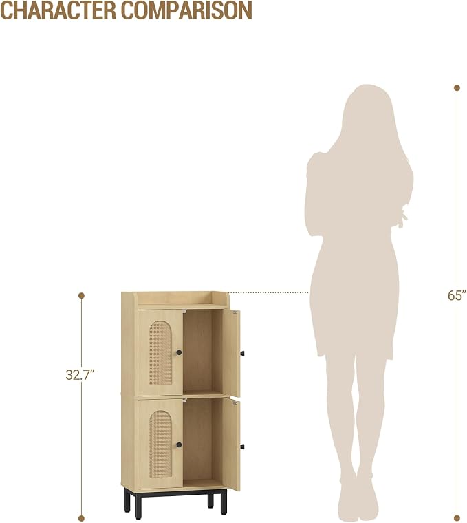 Hzuaneri Bathroom Cabinet, Small Storage Cabinet with 4 Doors | Bathroom Organizers and Storage Cabinets with Adjustable Feet. Cabinets Freestanding for Living Room, Kitchen, Rattan Yellow