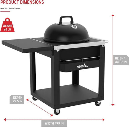 Nexgrill 22" Charcoal Grill with Table Cart and Side Table, 358 SQ In Grate, Adjustable Air Vents, Integrated Temperature Gauge, Mobile Cart Barbecue Grill for Camping, Picnics, and More - 810-0026HC
