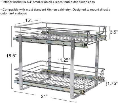 Household Essentials Chrome-Plated Steel Dual-Tier Slide-Out Organizer