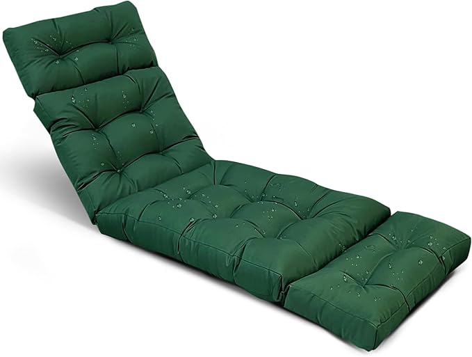 Pool Chaise Lounge Cushions Outdoor Waterproof Lounge Chair Cushion with Ties Dark Green Folding Lounge Chair Cushion for Lawn Pool Beach Resort Hotel,75x24x3.9in