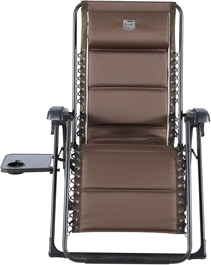 TIMBER RIDGE Zero Gravity Chairs, Folding Recliner Chair Padded with Cup Holder and Headrest, Adjustable Lounge Reclining Chair for Outdoor Camping Lawn Patio Indoor, Supports 350lbs, Brown | Padded Foldable Lounger with Sliding Headrest and Cup Holder...