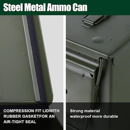 Steel Metal Ammo Can Case Set 30 cal and 50 Cal for Military Army Solid Holder Box for Long-Term Shotgun Rifle Nerf Gun Ammo Storage with Flip Top