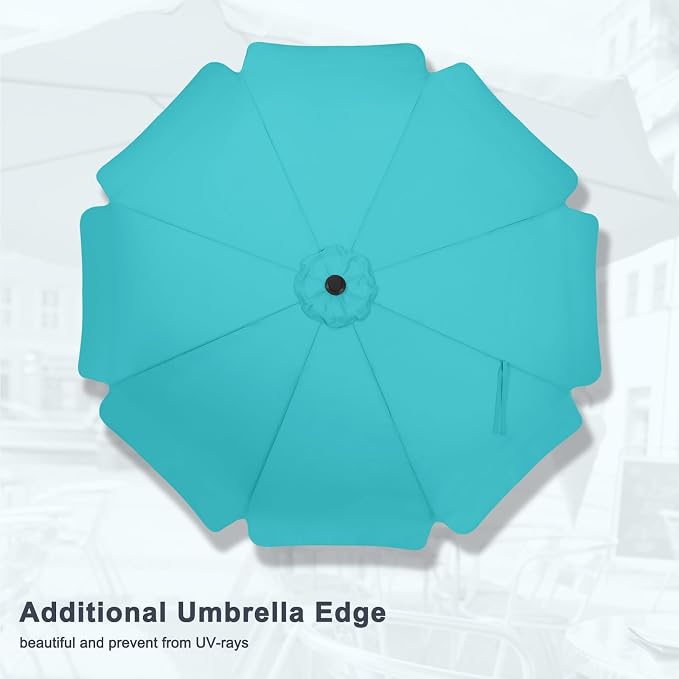 MASTERCANOPY 10ft Patio Umbrella with Valance, Crank & Tilt, Turquoise | 8 ribs, UV/fade-resist, waterproof, vent, for garden/deck/yard/pool