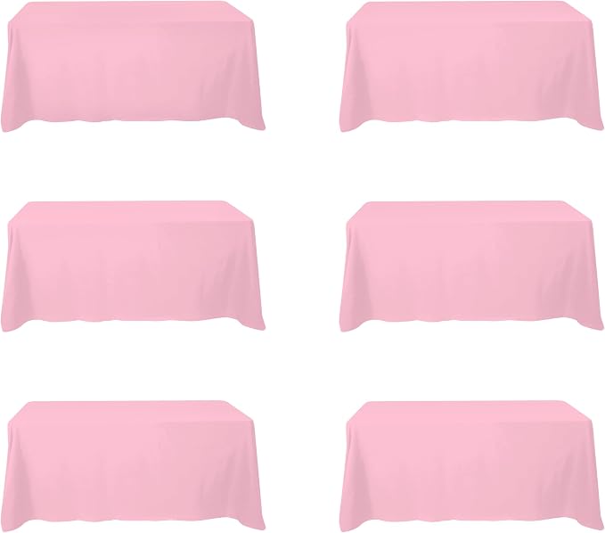 BRILLMAX 6 Pack Pink Tablecloths 90x132 Inch for 6ft Rectangle Tables | 150 GSM Polyester Fabric, Floor Length Drop, Water, Stain & Wrinkle Resistant Cloth Cover for Wedding Reception Banquet Party