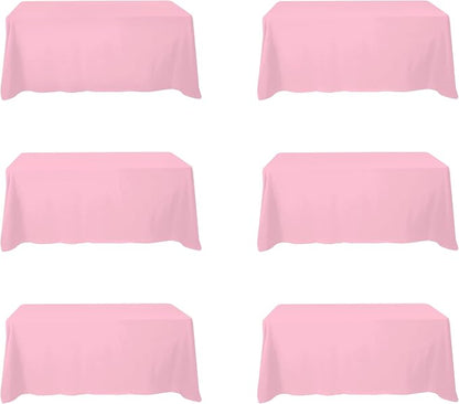 BRILLMAX 6 Pack Pink Tablecloths 90x132 Inch for 6ft Rectangle Tables | 150 GSM Polyester Fabric, Floor Length Drop, Water, Stain & Wrinkle Resistant Cloth Cover for Wedding Reception Banquet Party