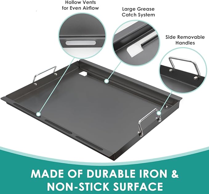 SafBbcue Genesis II 300 Series 6788 Full Size Griddle for Weber GS4 Flat Top Grills Parts, Griddle Insert for Weber Genesis II E310 E320 S315 S330 EP310 EX315 SX335 EX335 Carbon Steel, with Handles