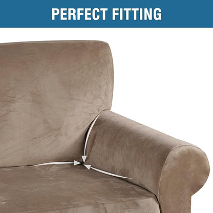 H.VERSAILTEX Stretch Velvet Armchair Cover Couch Covers 1 Cushion Chair Slipcover for Living Room Furniture Cover Crafted from Thick Comfy Rich Velour (Chair 31"-49", Camel)