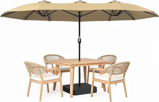 HOPERAN 15FT Patio Umbrella with Base Included, Large Outdoor Double-Sided Rectangle Table Umbrella with Easy Crank Lift, Market Umbrella for Backyard, Pool&Garden