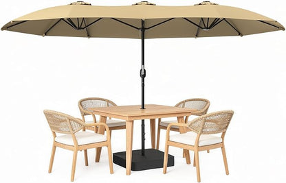 HOPERAN 15FT Patio Umbrella with Base Included, Large Outdoor Double-Sided Rectangle Table Umbrella with Easy Crank Lift, Market Umbrella for Backyard, Pool&Garden