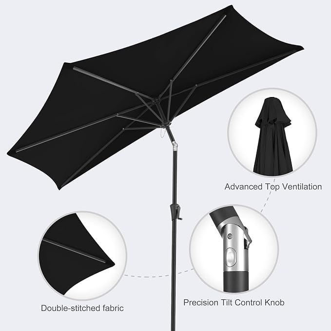 FLAME&SHADE 9ft Half Patio Umbrella - Half Outdoor Umbrella with Tilt UV Protection Waterprool, Half Round Table Umbrella for Wall Balcony, Pool, Porch, Garden, Deck, Market, Backyard (Black)
