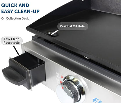 Flame King 17-inch Flat Top Griddle for BBQ Grill w/Regulator, Propane Gas Griddle for RV Pullout Kitchen
