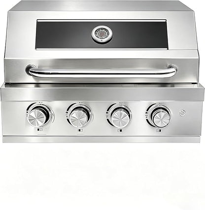 Premium 4 Burner Built In Gas & Charcoal Grill Island Head, Portable 304 Stainless Steel Outdoor Grill, 50,000 BTUs, 403 SQ In Racks, Dual Fuel Compatibility(27-IN)