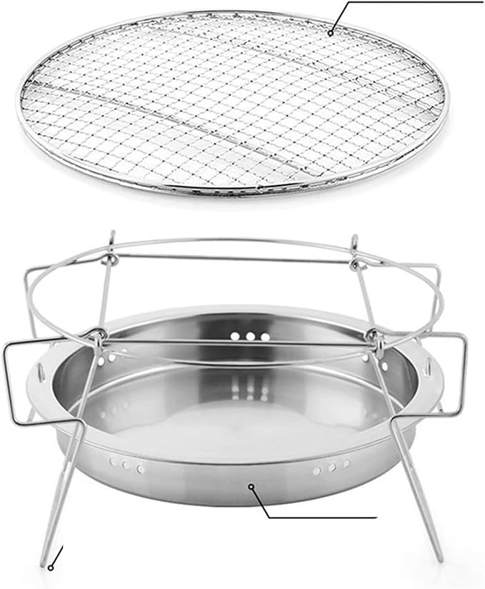 Barbecue Charcoal Grill Portable Folding Grill Stainless Steel Barbecue Grill Round Charcoal Grill Outdoor Camping Charcoal Bbq Grill, 22*14cm, Silver