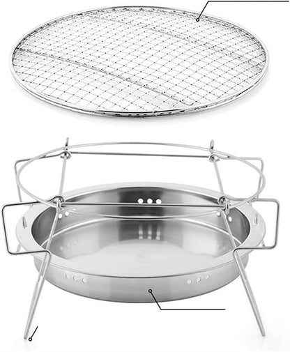 Barbecue Charcoal Grill Portable Folding Grill Stainless Steel Barbecue Grill Round Charcoal Grill Outdoor Camping Charcoal Bbq Grill, 22*14cm, Silver