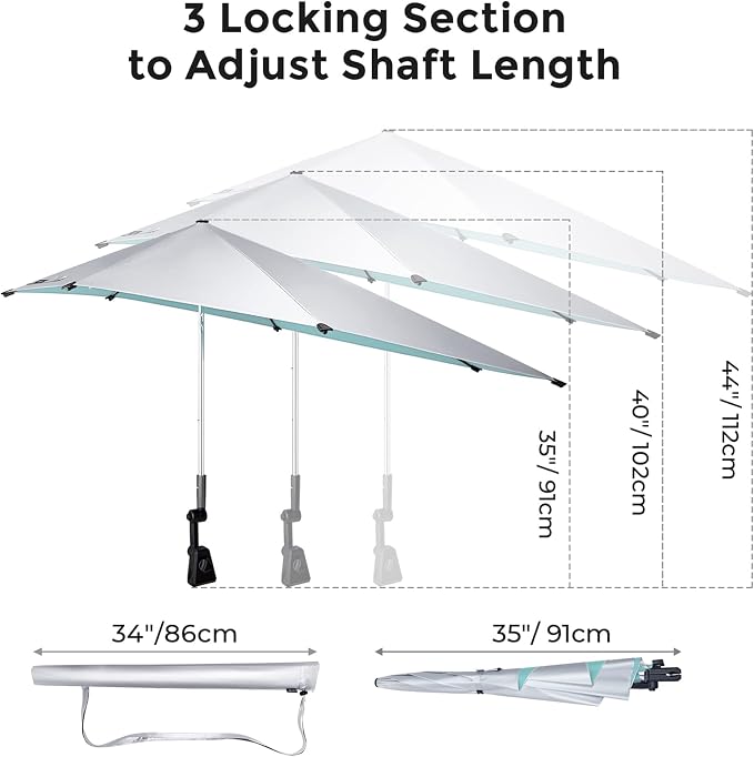 G4Free UPF 50+ Height Adjustable Beach Chair Umbrella with Universal Clamp | UV protection Chair Umbrella for Beach Chair, Golf Cart, Wheelchair, Stroller, Bleacher, Outdoor Patio, silver coating fabric
