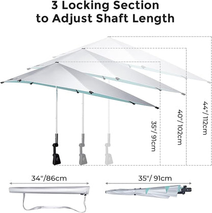 G4Free UPF 50+ Height Adjustable Beach Chair Umbrella with Universal Clamp | UV protection Chair Umbrella for Beach Chair, Golf Cart, Wheelchair, Stroller, Bleacher, Outdoor Patio, silver coating fabric