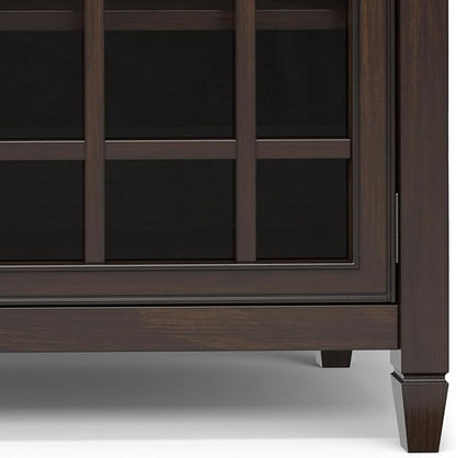 SIMPLIHOME Connaught 60" Wide Solid Wood 3-Door Buffet in Chestnut Brown | Traditional sideboard with adjustable shelves and classic molding for dining rooms; buffet, credenza or server.