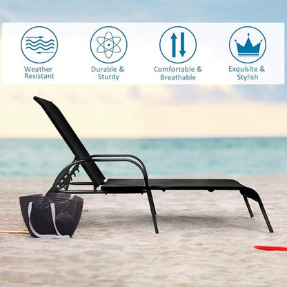 Tangkula Lounge Chair Outdoor, Patio Chaise Lounge with Adjustable Backrest, Reclining Pool Lounge Chair for Outside with Heavy Duty Steel Frame, Suitable for Beach, Yard, Balcony, Poolside