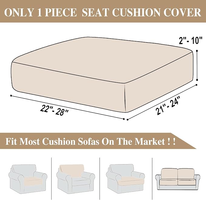 LA MEACK Couch Cushion Cover Seat Cushion Cover Stretch Armchair Cover Separate Sectional Sofa Slipcovers Furniture Protector(1 Piece for Seat or Sofa Backrest, Natural)