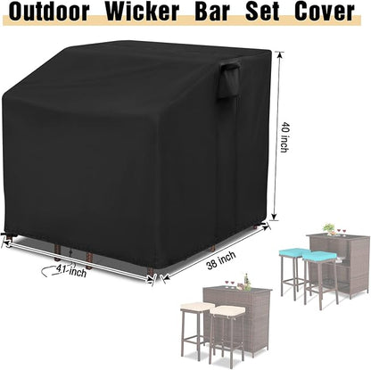 41 Inch Patio Bar Set with Stool Cover for Wicker 5 Piece Patio Furniture | 41x38x40,Waterproof Dustproof Heavy Duty Oxford Fabric,for Outdoor Balcony Wicked Bar Table