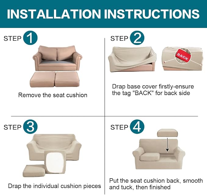 Turquoize 3 Piece Sofa Covers for 2 Cushion Couch Sofa Slipcover Soft Couch Cover for Dogs-Washable Sofa Furniture Covers with 2 Individual Cushion Covers, Feature Fabric (2 Cushion Sofa,Island Fossi)