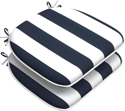 DYTXIII Set of 2 Outdoor Chair Cushions with Ties,Water Repellent Patio Chair Pads 17"x 16" for Outdoor Furniture,Round Corner Seat Cushions for Garden Yard Kitchen Cabana Navy
