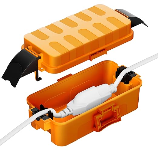 Flemoon IP55 Small Outdoor Electrical Box Waterproof, for Power Strip | Inner 5.9 x 3.2 x 1.8inch, Extension Cord Cover with Detachable Awning Covers for Plug, Outlet, Holiday Lights, Orange