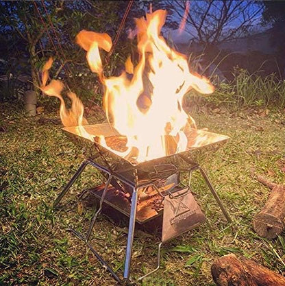 CAMPINGMOON Stainless Steel Foldable Camping Grills Portable Wood Burning Charcoal Grill 14-inch with Carrying Bag MT-2
