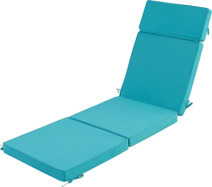 72 x 21 Inch Outdoor Chaise Lounge Cushion - Removable Cover, 4-Section Design, Water-Repellent & Fade-Resistant, 6 Tie Straps, Replacement for Patio & Pool Chairs - Teal